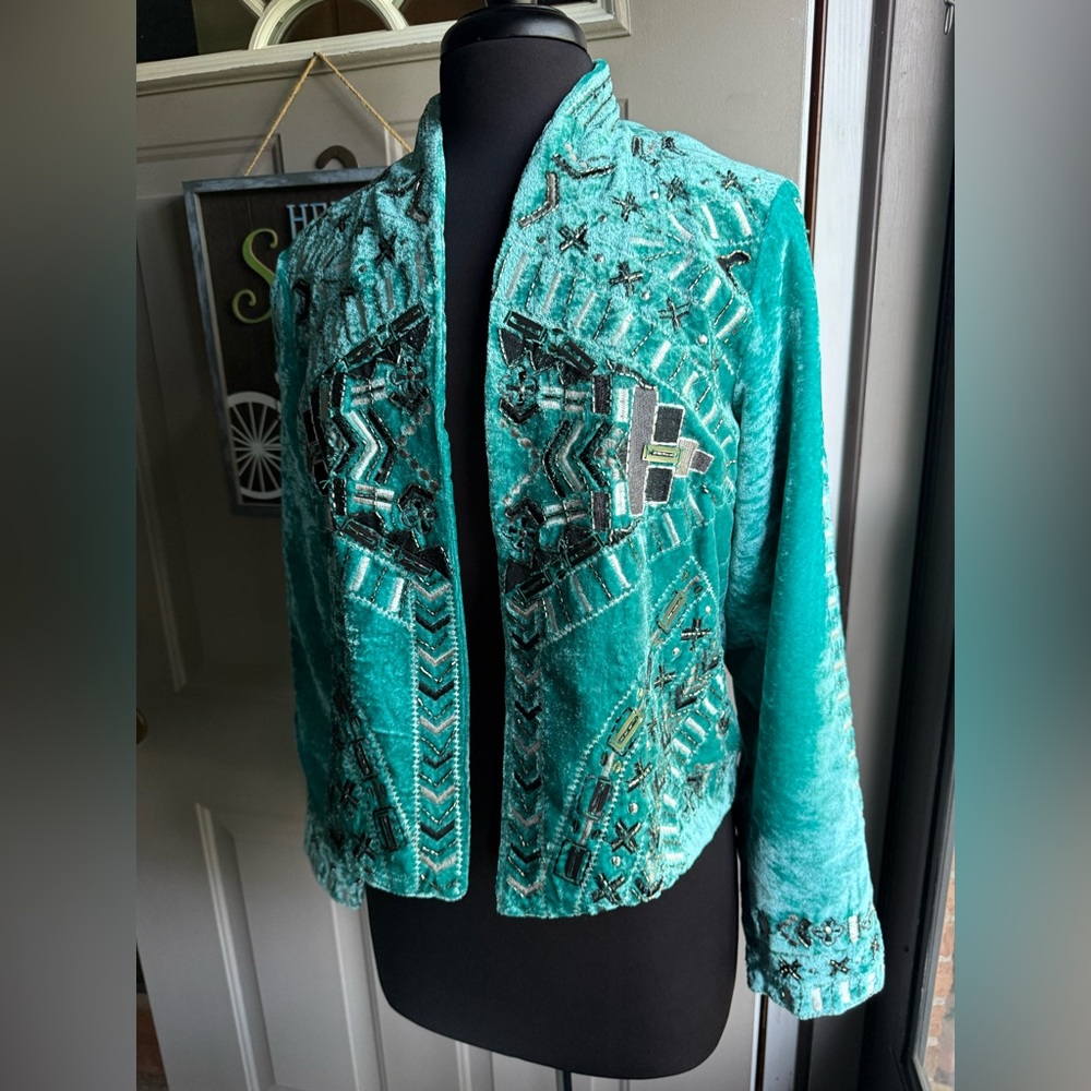 NWT Crazy Train embroidered beaded velvet boho blazer jacket, size medium